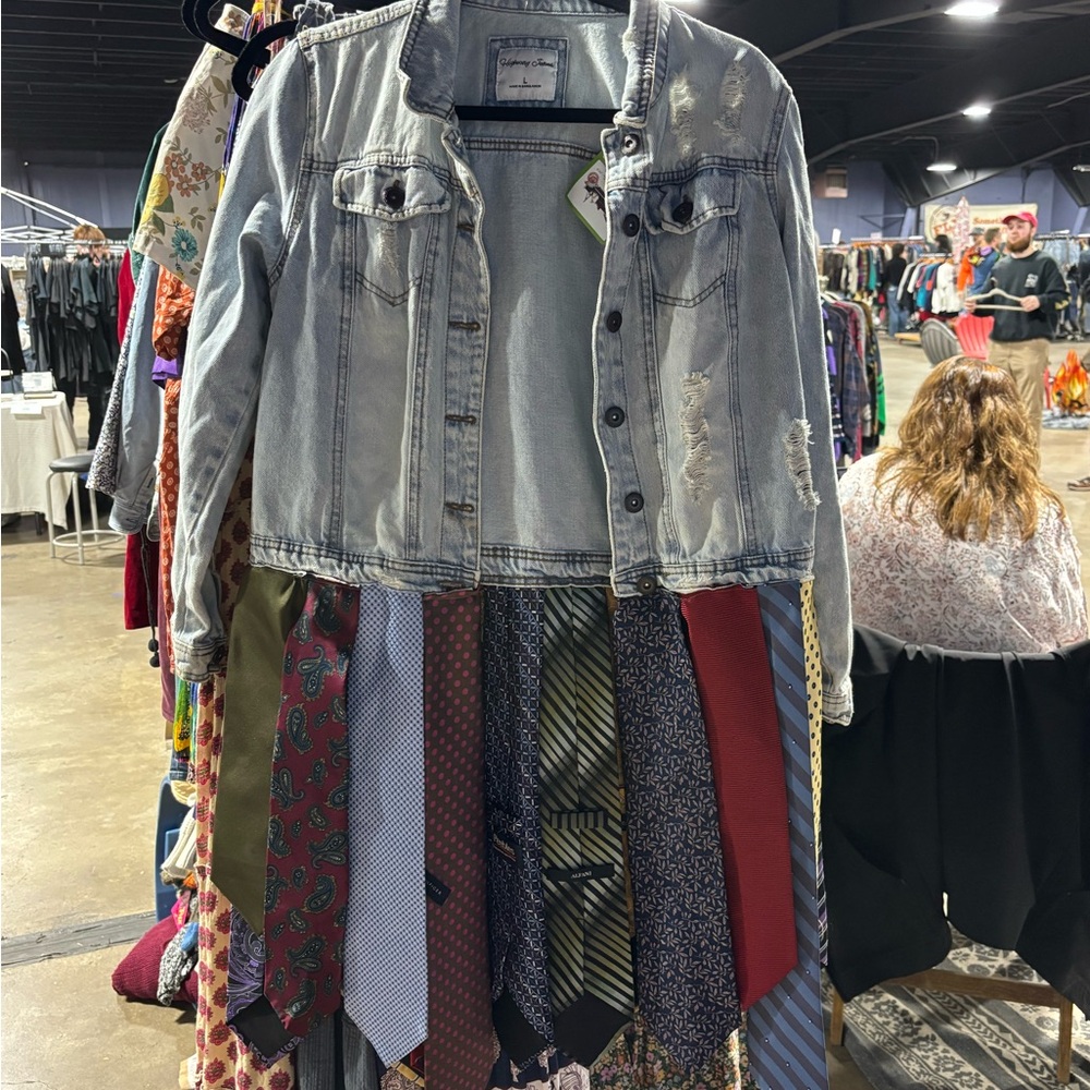 Unique Denim Jacket with Tie Skirt